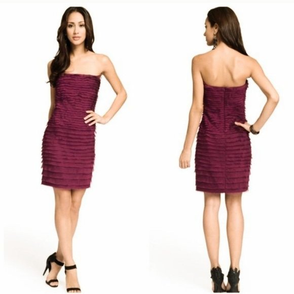 Alice + Olivia 100% Silk Strapless Layered Ruffle Dress M Burgundy Wine - Picture 1 of 10